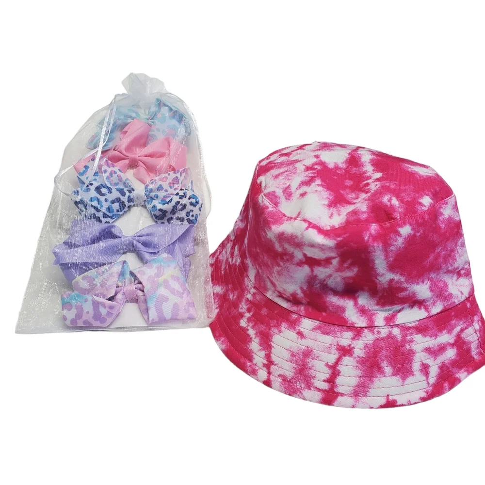 NWOT Girls Bundle Tye Dye Bucket Hat & Hair Bows 5 Pack
